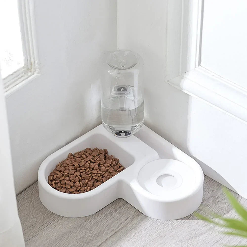 Automatic Water Bowl Feeder with Dispenser - Corner Pet Food Dish Moisture-Proof Drinking & Feeding Bowl for Dogs and Cats