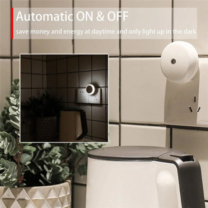 LED Night Light Smart Night Sensor Round Plug in Wall Night Lamp Bathroom Home Kitchen Hallway Staireway Bedroom Nightlight