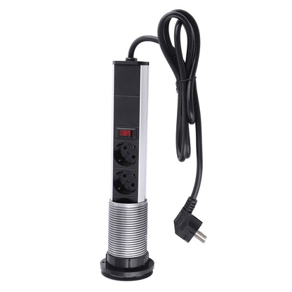 Recessed Pulling Pop Up Socket 3  Plugs and USB Aluminium Alloy Embedded Countertop Pop Up Outlet Socket AC250V 16A