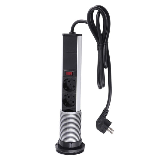 Recessed Pulling Pop Up Socket 3  Plugs and USB Aluminium Alloy Embedded Countertop Pop Up Outlet Socket AC250V 16A