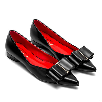 CHCH Women's Flat Shoes New Black Pointed Bow Business Shoes Comfortable Commuting Women's Shoes