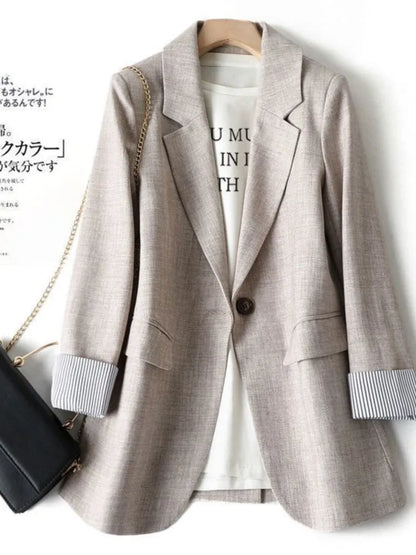Office Lady Casual Blazers For Women 2024 Autumn Fashion Single Button Long Sleeve Outerwears New In Coats & Jackets Elegant