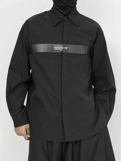 Men's shirt original 2023 new niche design feeling young men's fashion leisure loose black long sleeve shirt in the autumn