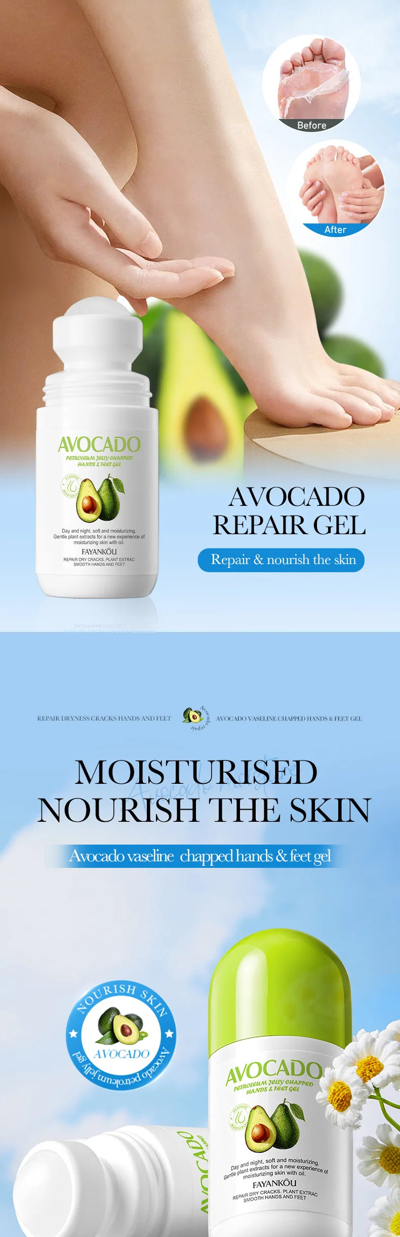 Avocado Hand and Foot Cream Condensation Bead Rolling Creams Moisturizing Nourishing Repairing Feet Hands skincare Creams