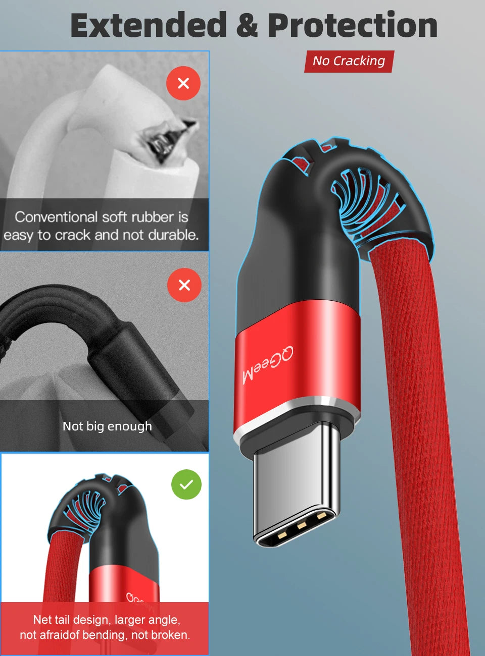 QGeeM 3A USB C Cable USB Type C Cable for Xiaomi OPPO Realme Poco Oneplus Redmi Phone Charger Fast Charge Charger Type C Cable