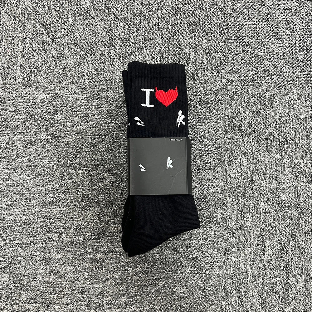 Sport Socks | Black Cotton with Heart Jacquard | Moisture-Wicking Stretch for Gym & Running | Athletic Performance