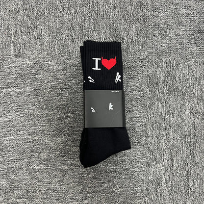 Sport Socks | Black Cotton with Heart Jacquard | Moisture-Wicking Stretch for Gym & Running | Athletic Performance
