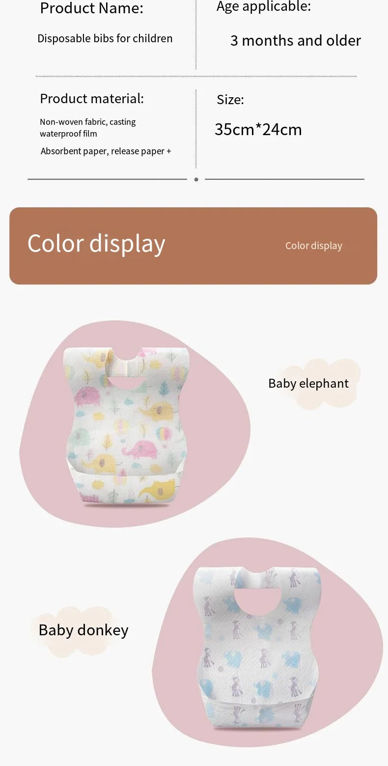 50-Pack Disposable Bibs for Babies Aged 6 Months to 2 Years Cartoon Bear Feeding Bib for Boy Girl Non-woven Drool Towel