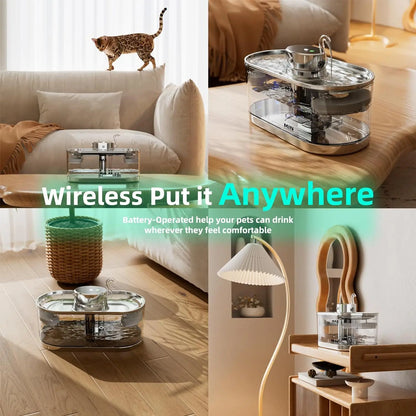 Stainless Steel Wireless Smart Cat Water Fountain 5000mah Pet Water Dispenser for Dog Cat Infrared Sensor Pet Drinkier Fountain