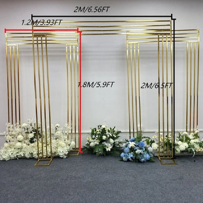 Shiny Gold-Plated Square Screen Backdrop Shelf, Wedding Arch, Geometric Flower, Door Stand, Artificial Flor, 2.2m, 3Pcs
