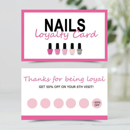 50Pcs Nail Loyalty Card  Nail Salon Polish Manicurist Business Card Press on Nail Discount Cards Wholesale