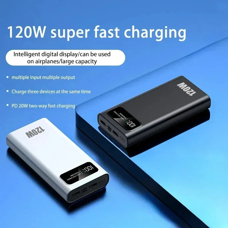 200000mAh Portable Power Bank External Battery High-capacity 120W Super Fast Charging LED Digital Display For Phone Durable Hot