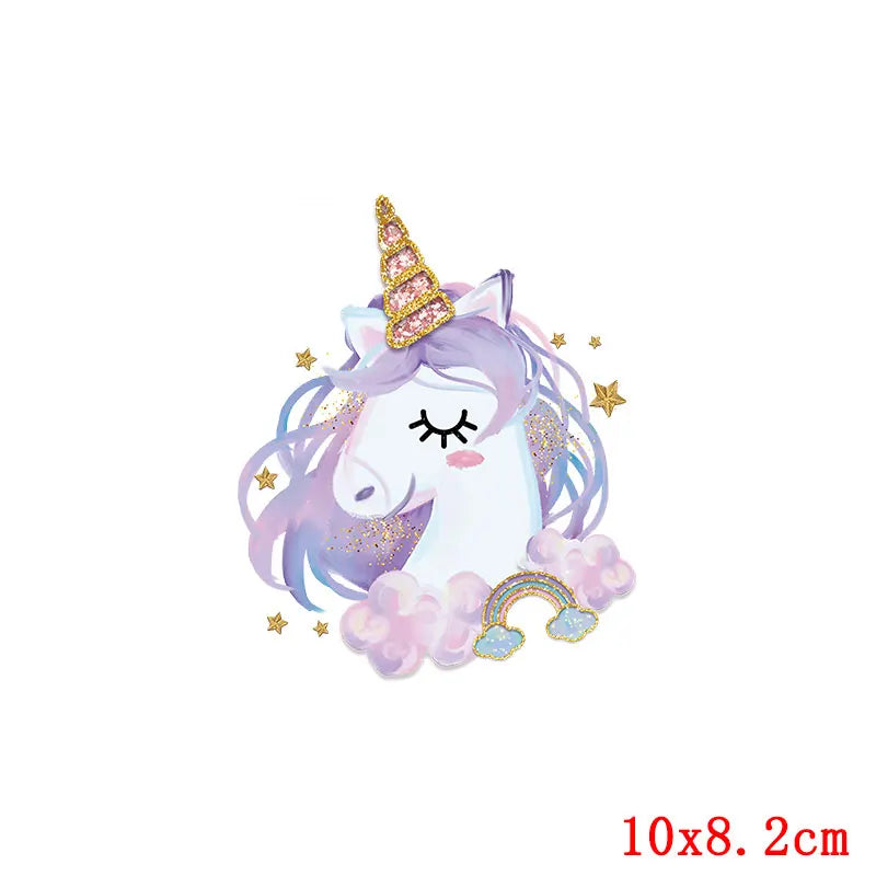 Rainbown Unicorn Heat Thermal Transfer For Clothes Cute Cartoon Iron-On Transfers Sticker On Babys Clothes DIY Aniaml Applique