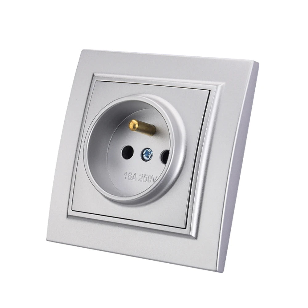 Silvery Electrical Outlets Power Sockets 250V EU Standard Wall Embedded Flame Retardant AC Not Ground Plugs Socket Paint Plastic