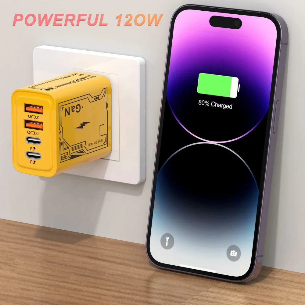 Total 120W GaN Charger For Xiaomi Fast Charging Type C QC3.0 Adapter iphone Samsung Huawei Xiaomi OPPO Realme Phone Charger