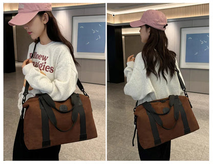 Men's Large Capacity Fashionable Short Distance Travel Totes New Suede Travel Handbag Women's Portable Sports and Fitness Bag