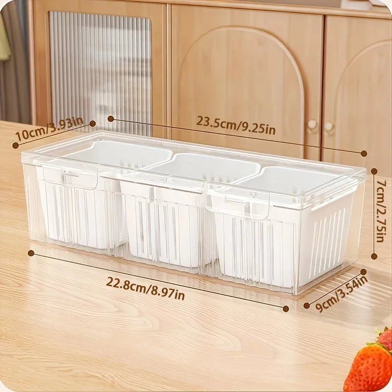 New 3 Grid Refrigerator Food Fresh-keeping Box Ginger Garlic Onion Pepper Storage Box Fruit Vegetable Basket Kitchen Organizer