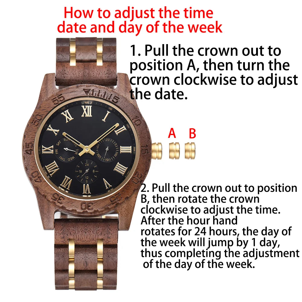 Men's Wooden Wrist Watches for Men Chronograph Fashion Wristwatches Business Blue Wood Mens Watches Clock reloj madera hombre