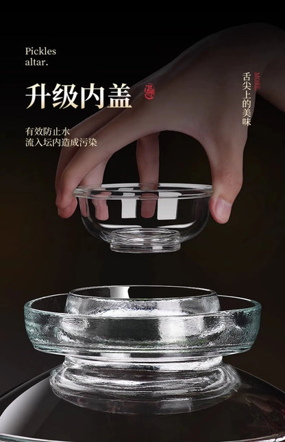 Traditional Fermenting Kit Crock with Water Seal Airlock Lid, for Pickles Kimchi Sauerkraut,Glass Jar with Lid Fermentation Jar