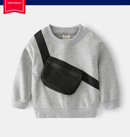 New Baby Boy Clothes Fall Kids Cotton Sweatshirt Messenger Bag Hoodies Pullovers Tee Bebe Boy Long Sleeve T Shirts Children Tops