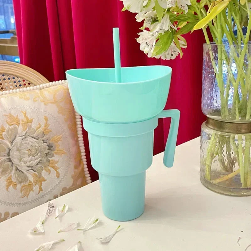 Popcorn Beverage Cup Snack Cups Straw Cup with Handle Water Bottles with Straw Coffee Cup Mug