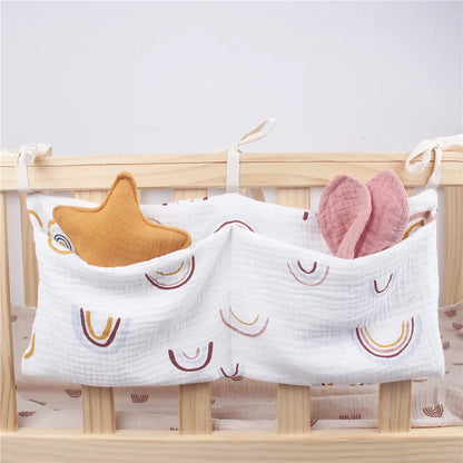 Baby Crib Organizer Cot Caddy Bed Storage Bag 2 Pockets Bedside Hanging Diaper Nursery Toys Bag Diapers Stroller Organize