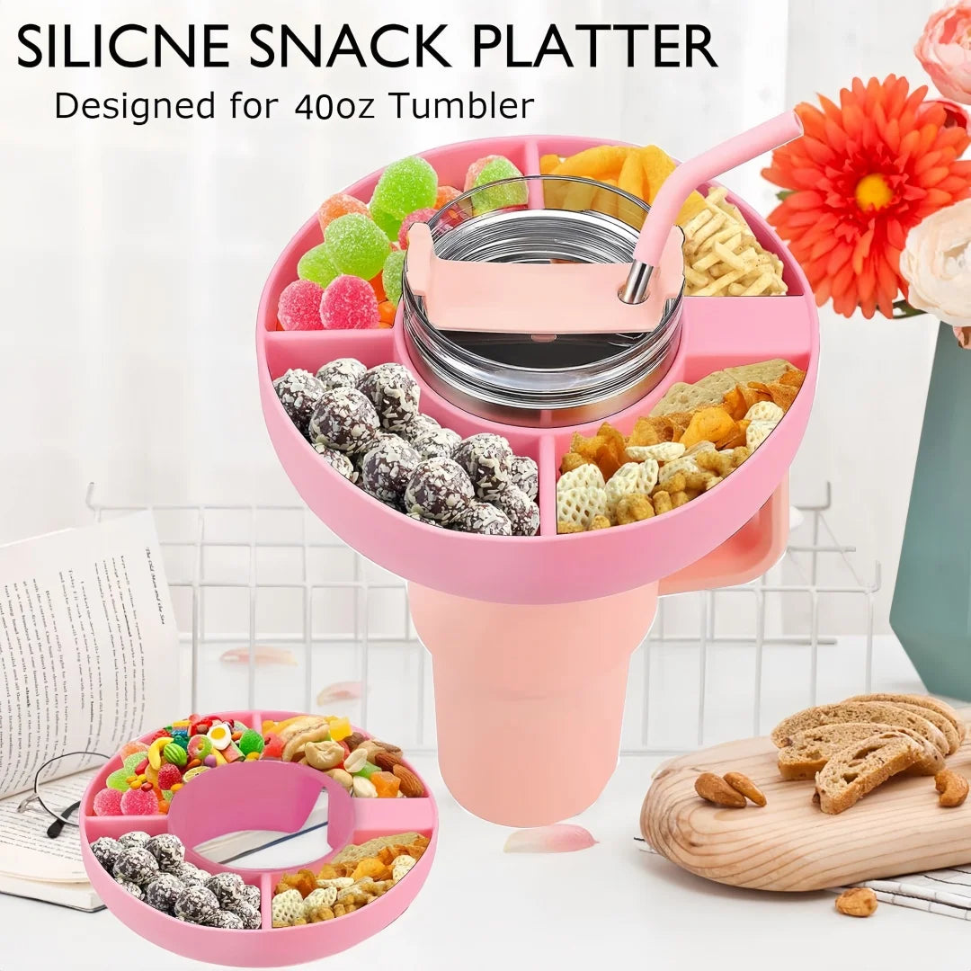 Bingba Cup Silicone Snack Platter 40oz Plastic Fast Food Plate with 4 Compartments for Outdoor Picnic Snack Holder Combination