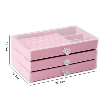 Organizer Box  Acrylic Velvet Jewelry Organizer with 3 Drawers Stackable Display Storage Earrings Necklace Bracelets Box Holder