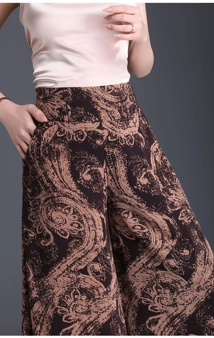 New Summer Print Palazzo Pants for Women Lightweight High Waisted Loose Skirt Pants