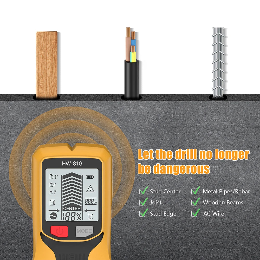 Handheld 6 in 1 Metal Detector Wall Finders Multifunction Wood Stud Finder Metal Pipes AC Wire Metal Depth Measure Floor Scanner