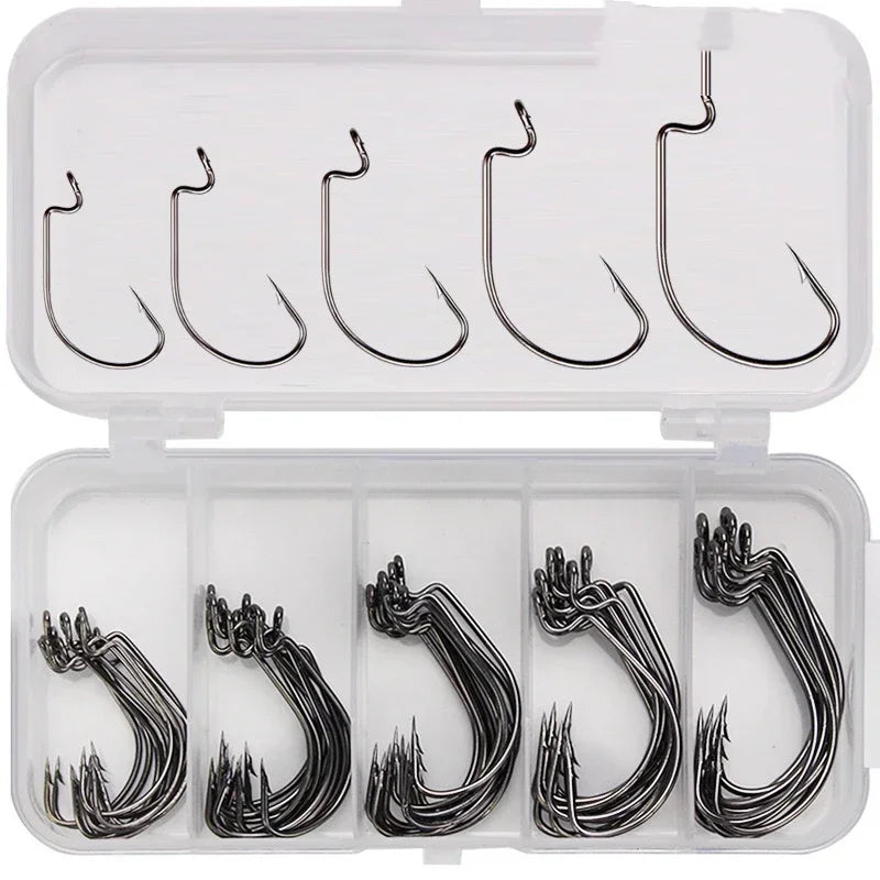 Crank Hook Set 50pcs/Box 2# 1# 1/0# 2/0# 3/0# Having Barbs Carp Snap Fishing Big Hooks Tackles Fish Hook Sets Suit
