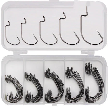 Crank Hook Set 50pcs/Box 2# 1# 1/0# 2/0# 3/0# Having Barbs Carp Snap Fishing Big Hooks Tackles Fish Hook Sets Suit