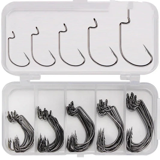 Crank Hook Set 50pcs/Box 2# 1# 1/0# 2/0# 3/0# Having Barbs Carp Snap Fishing Big Hooks Tackles Fish Hook Sets Suit