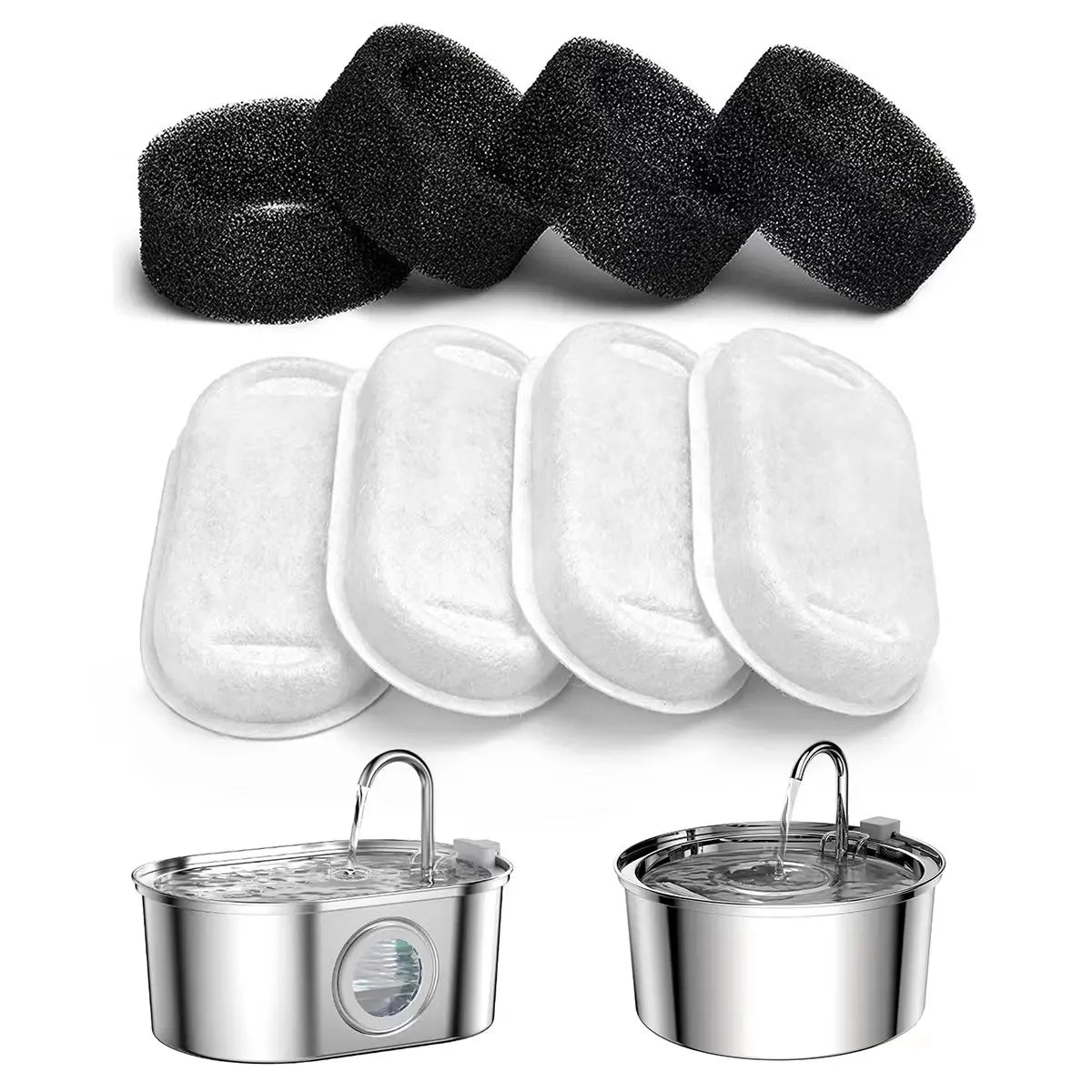 Cat water foundation 108oz/3.2L stainless steel cat drinking fountain 4 carbon filters+4 foam filters replaceable filters