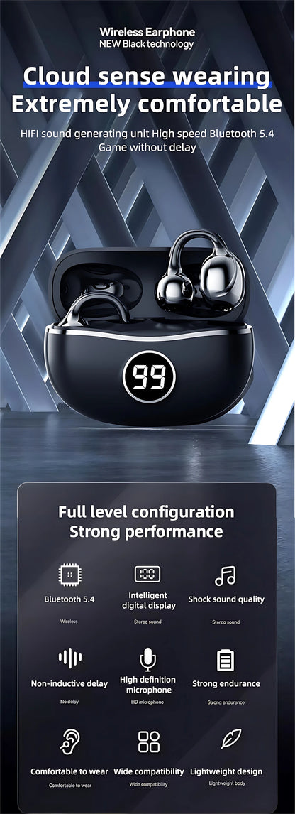 Wireless Headphones Fone Bluetooth Headset With Mic Handsfree Noise Canceling Earphones Clip Ear Music  Sports Gaming Earplug