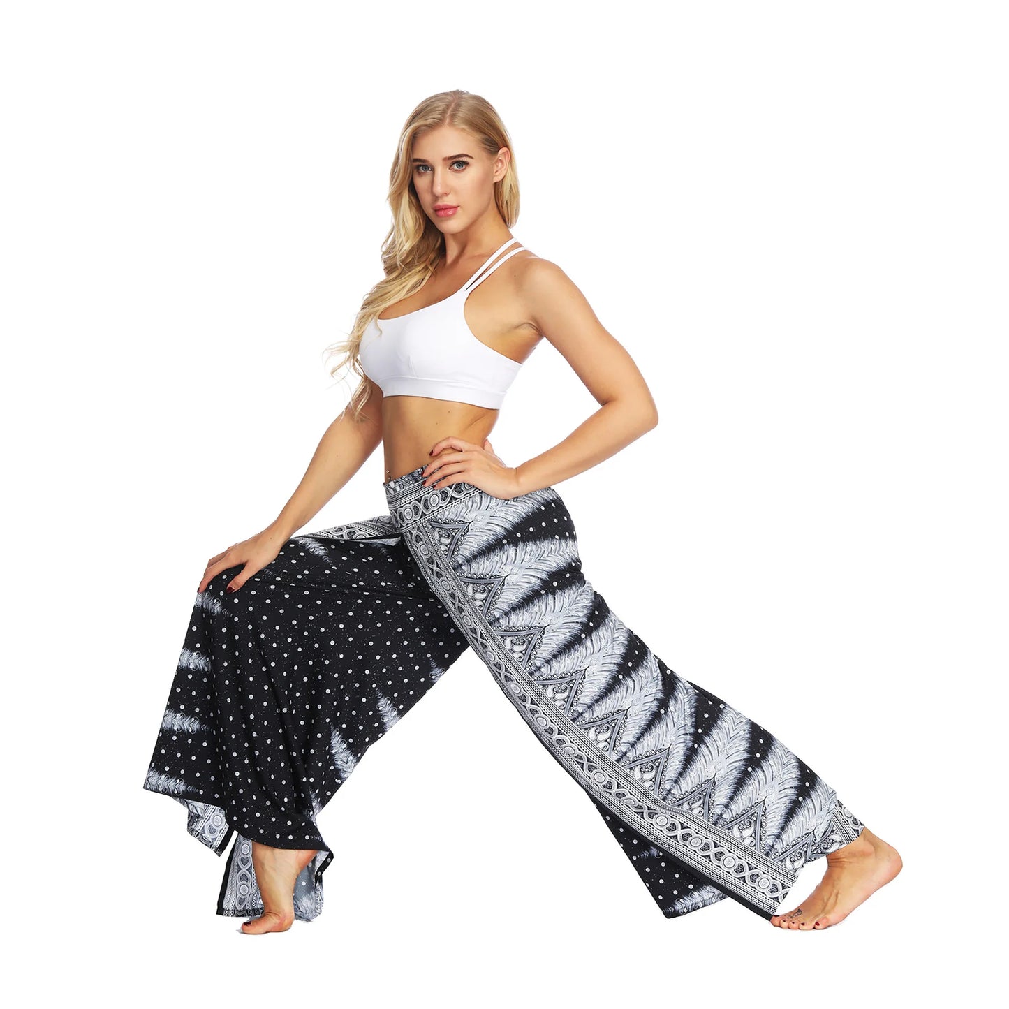 Boho Pants Wide Leg Palazzo Pants with Slits for Women Flowy Hippie Dance Pants,Bohemian Gypsy Yoga Pants