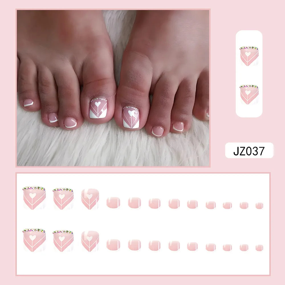 24 Pcs French Design Fake Toe Nail Press on Toe Nail Summer False Nails Acrylic Reusable Toe Nail Decorated Nails With Tool Kit