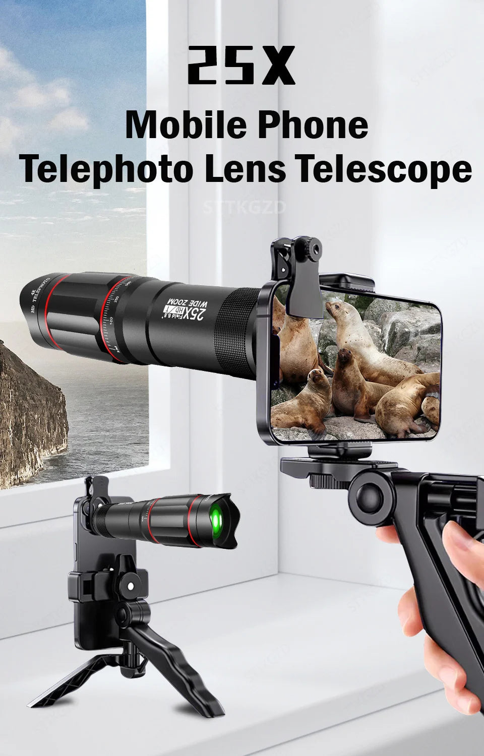 25X Phone Telephoto Lens Kit Phone Holder Portable Tripod Stabilizer Highpower Zoom Concerts Contest Outdoor Observation Animal