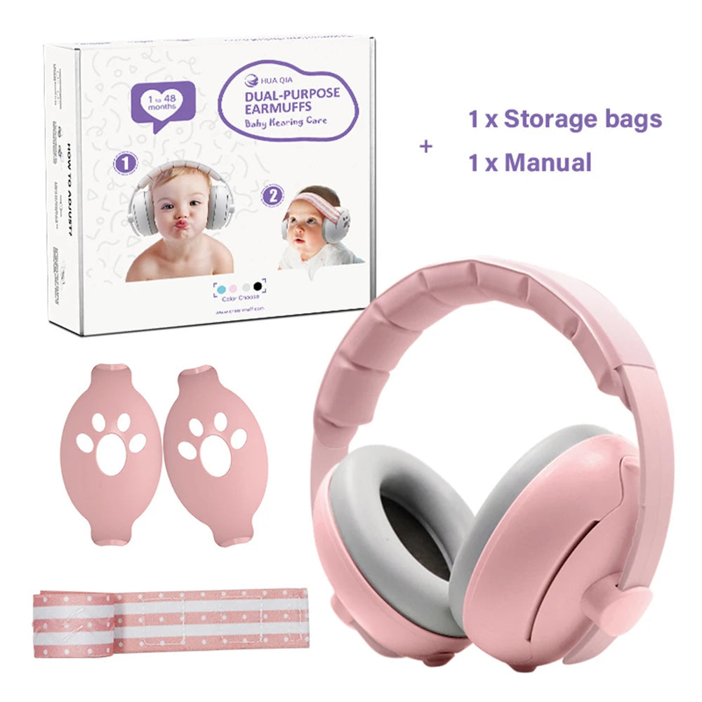 2-in-1 Baby Ear Muffs for Hearing Protection Noise Cancelling Earmuffs for Babies 2 Headbands Travel Essentials for Airplane