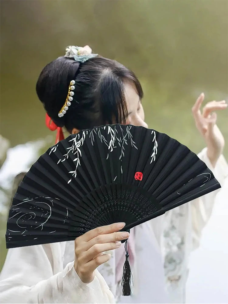 1pcs - Chinese style black vintage hand fan folding fan Chinese dance party folding fan