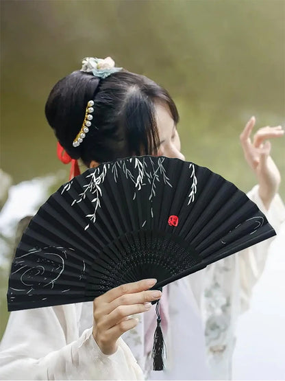 1pcs - Chinese style black vintage hand fan folding fan Chinese dance party folding fan