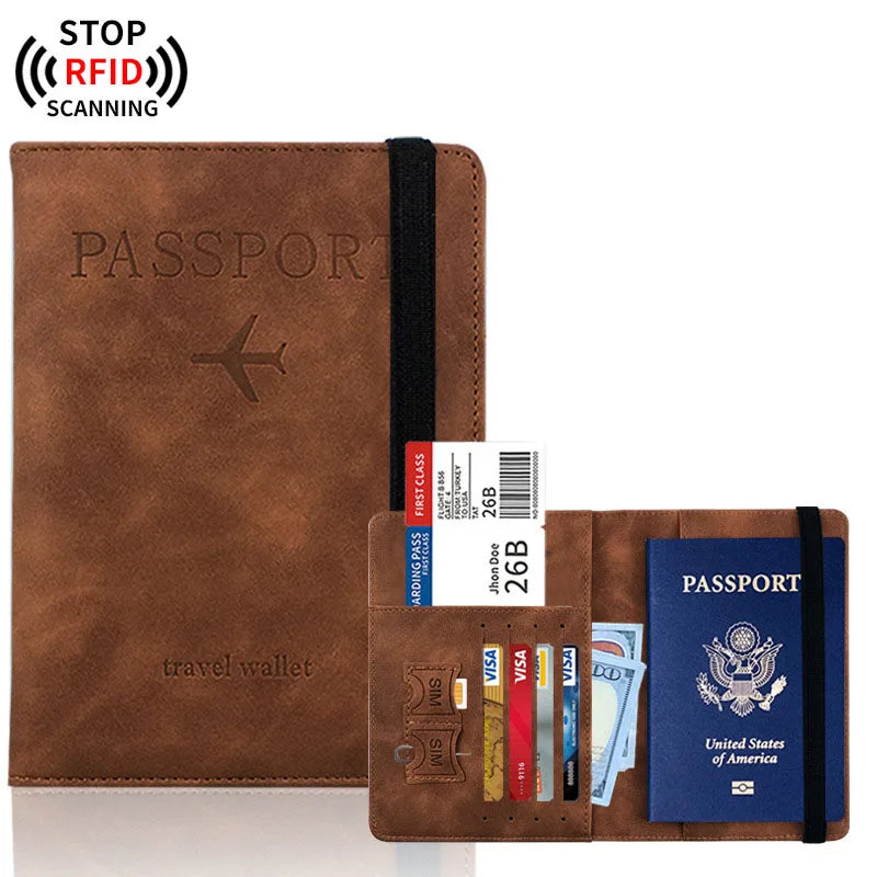 RFID Blocking Passport Holder Cover Wallet Case Travel Leather Wallet for Men Women Multi-Function ID Bank Card Case Accessories