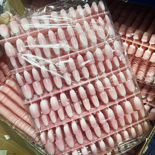 120Pcs French Nude Pink Almond Press-On Nails Full Cover Wearable Short Almond French Acrylic Nail Tips DIY Nail Extension Tips