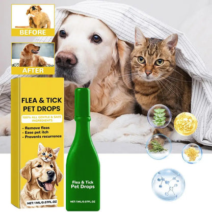 1ml Pet External Drops Tick Spray Fast-Acting Lice Remove Anti Flea Drops Tick Liquid Long Lasting Natural Pet Care Spray