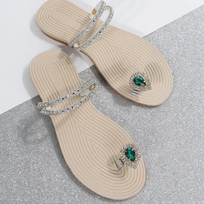 Flip-flops women 2024 summer new two-wear beach sandals European and American rhinestones soft soles flat slippers