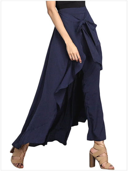 Women Palazzo Pants 2025 Spring Autumn Causal Ruffle Drawstring Trouser Elegant High Waist Irregular Loose Female Pant Skirt