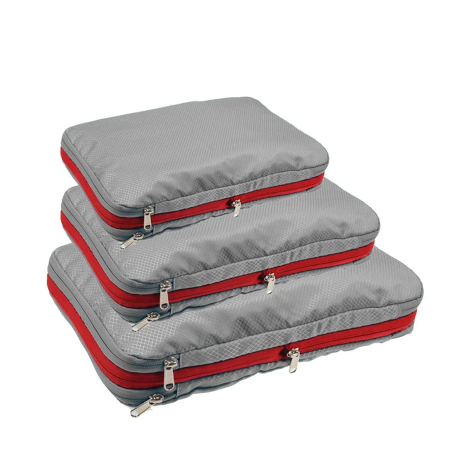 3PCS Set Travel Compression Packing Cubes Double Layer Portable Pouch Waterproof Nylon Storage Bags for Clothes Shoes Suitcases