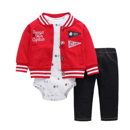 Babys 3pcs/sets Boys Casual Jacket Cotton Coat Girls Bodysuits Sports Trousers Long Pants