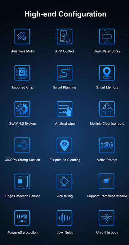 Robot Window cleaner ABIR WD8,Dual Water Spray,Smart Memory,High Vacuum Suction, Laser Sensor, Home Wall Glass Cleaning Robot