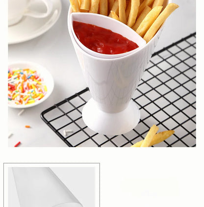 2 In 1 French Fries Cups Plastic Cups Sauces Snacks Dessert Plate Ketchup Slant Cup Two Cup Spout Kitchen Accessories